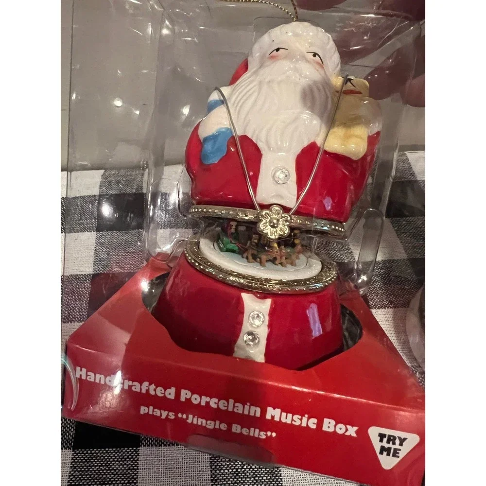 Mr Christmas Porcelain Snowman AND Santa Music Box Animated Carousel
